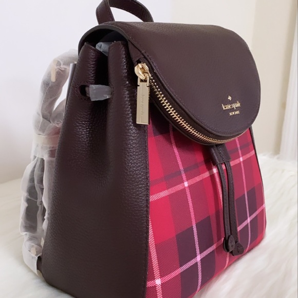 New💃Kate Spade leila plaid medium flap backpack - Picture 2 of 10